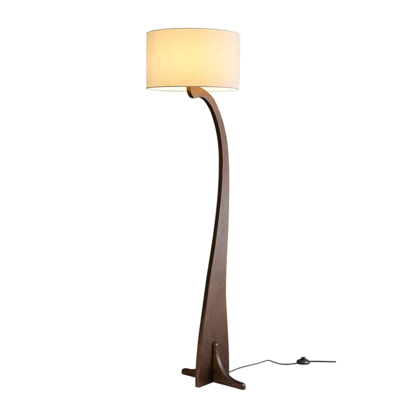 Arched Wooden Floor Lamp with Fabric Shade
