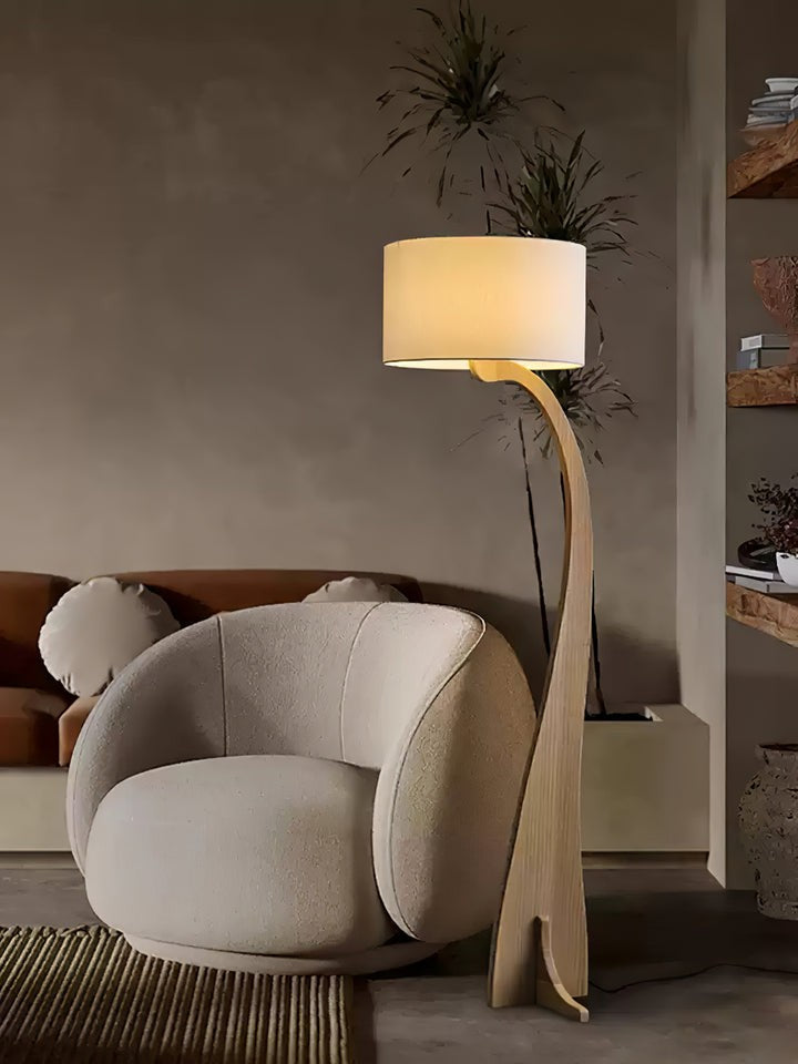 Arched Wooden Floor Lamp with Fabric Shade