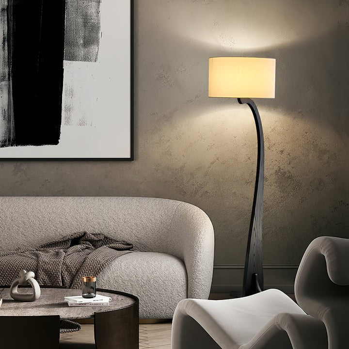 Arched Wooden Floor Lamp with Fabric Shade