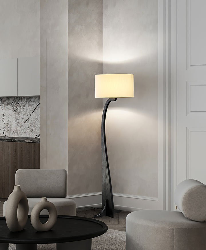 Arched Wooden Floor Lamp with Fabric Shade