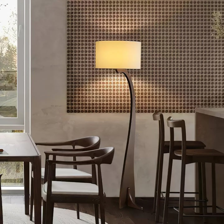 Arched Wooden Floor Lamp with Fabric Shade