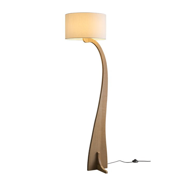 Arched Wooden Floor Lamp with Fabric Shade