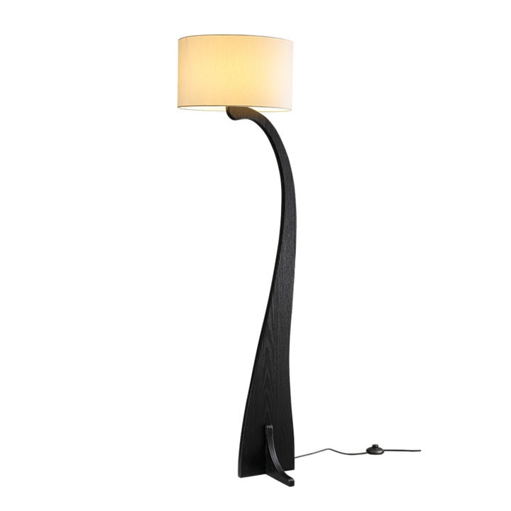 Arched Wooden Floor Lamp with Fabric Shade