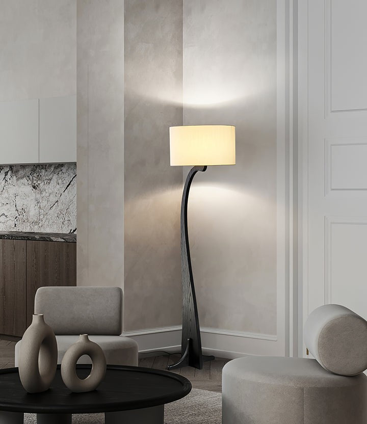 Arched Wooden Floor Lamp with Fabric Shade