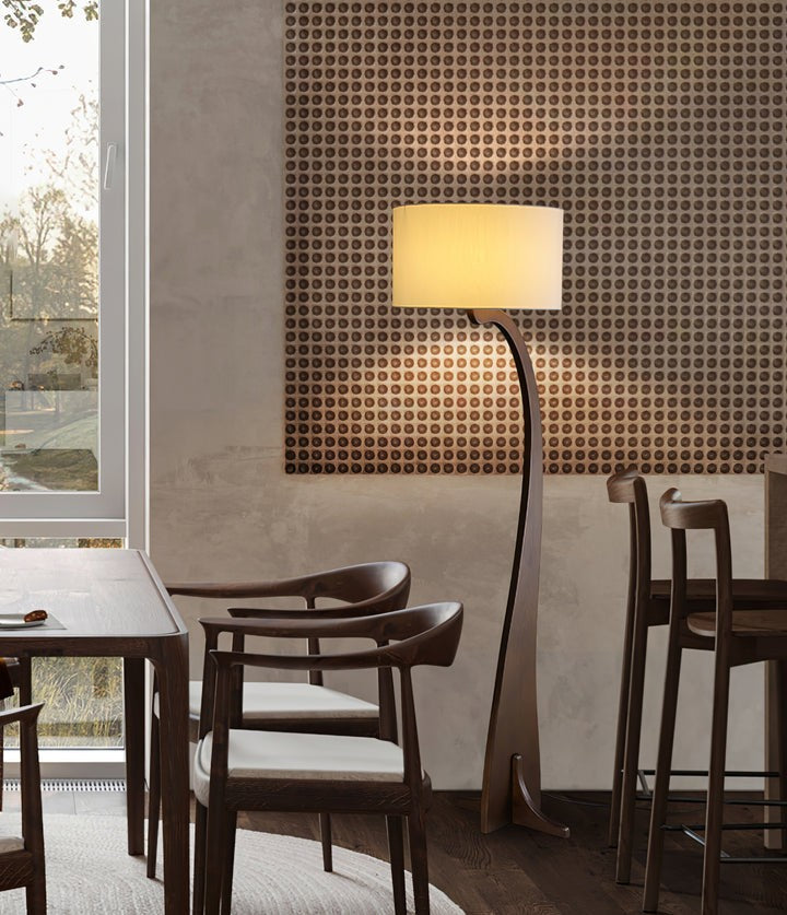 Arched Wooden Floor Lamp with Fabric Shade