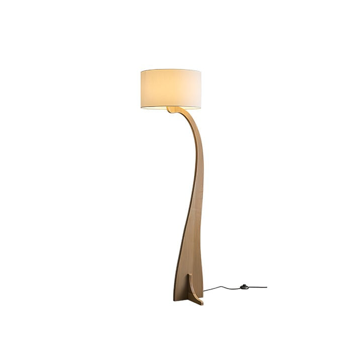 Arched Wooden Floor Lamp with Fabric Shade