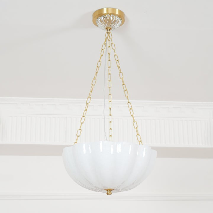 Art Deco Gold Iron & Glass 3-Light Chandelier