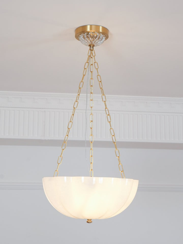 Art Deco Gold Iron & Glass 3-Light Chandelier