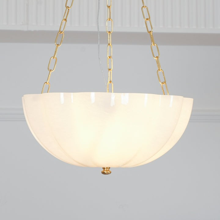 Art Deco Gold Iron & Glass 3-Light Chandelier