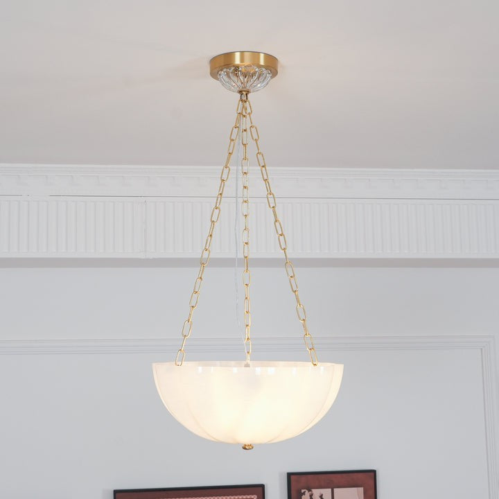 Art Deco Gold Iron & Glass 3-Light Chandelier