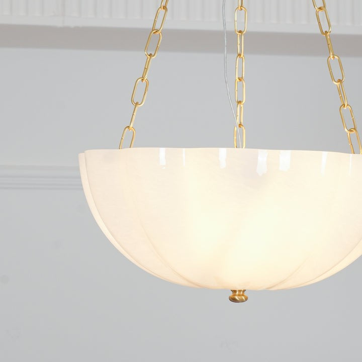 Art Deco Gold Iron & Glass 3-Light Chandelier