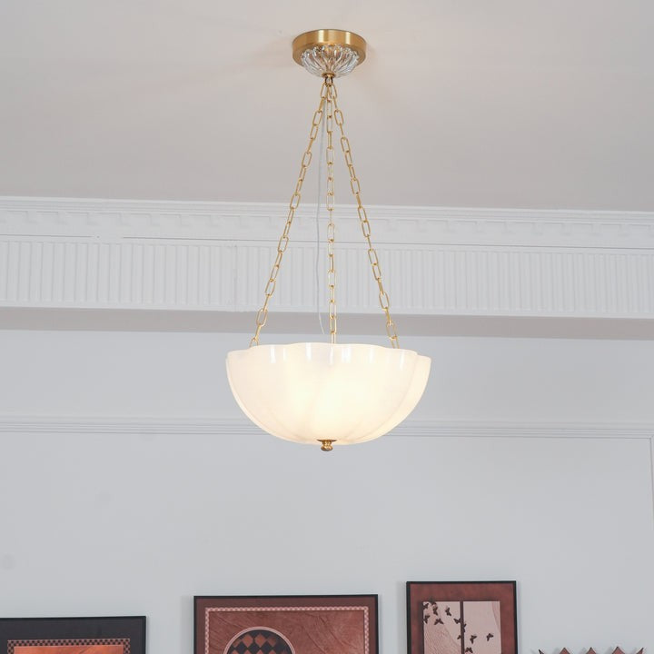 Art Deco Gold Iron & Glass 3-Light Chandelier
