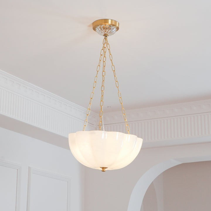 Art Deco Gold Iron & Glass 3-Light Chandelier