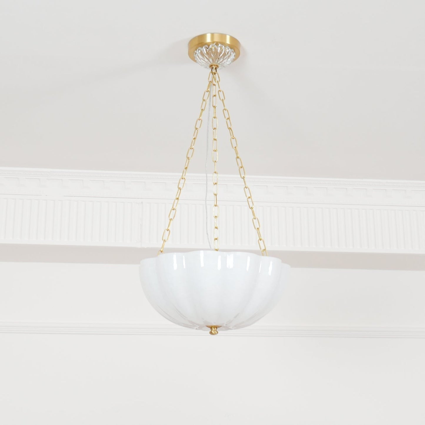 Art Deco Gold Iron & Glass 3-Light Chandelier