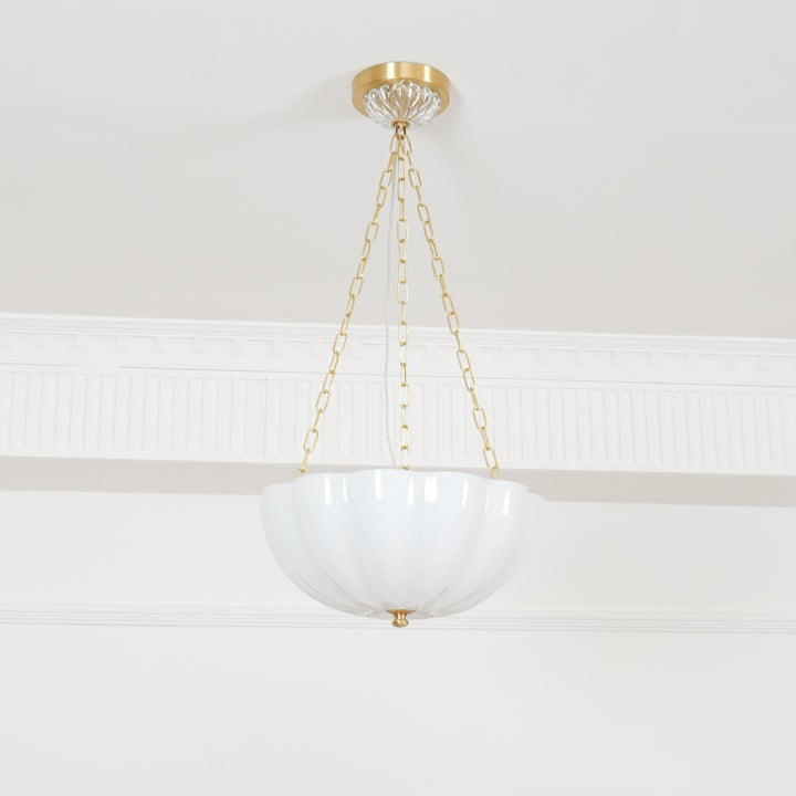 Art Deco Gold Iron & Glass 3-Light Chandelier