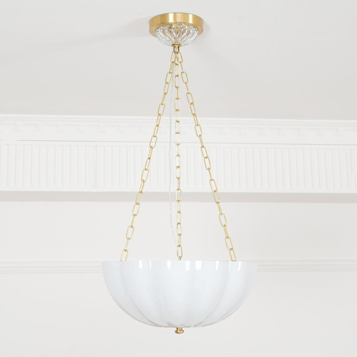 Art Deco Gold Iron & Glass 3-Light Chandelier