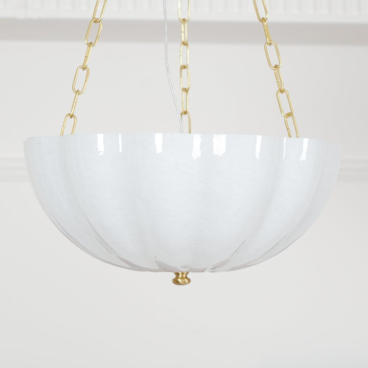Art Deco Gold Iron & Glass 3-Light Chandelier