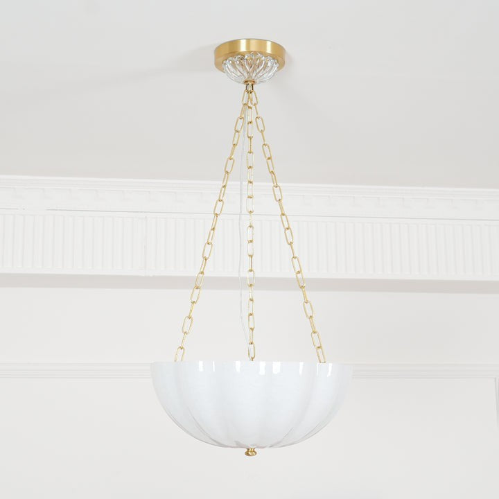 Art Deco Gold Iron & Glass 3-Light Chandelier