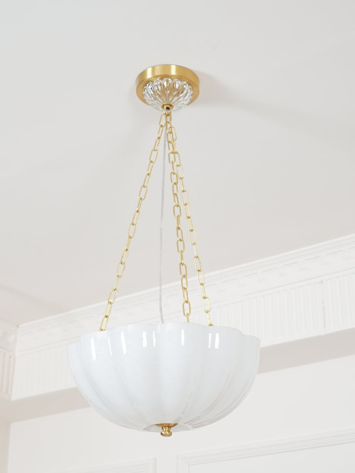 Art Deco Gold Iron & Glass 3-Light Chandelier