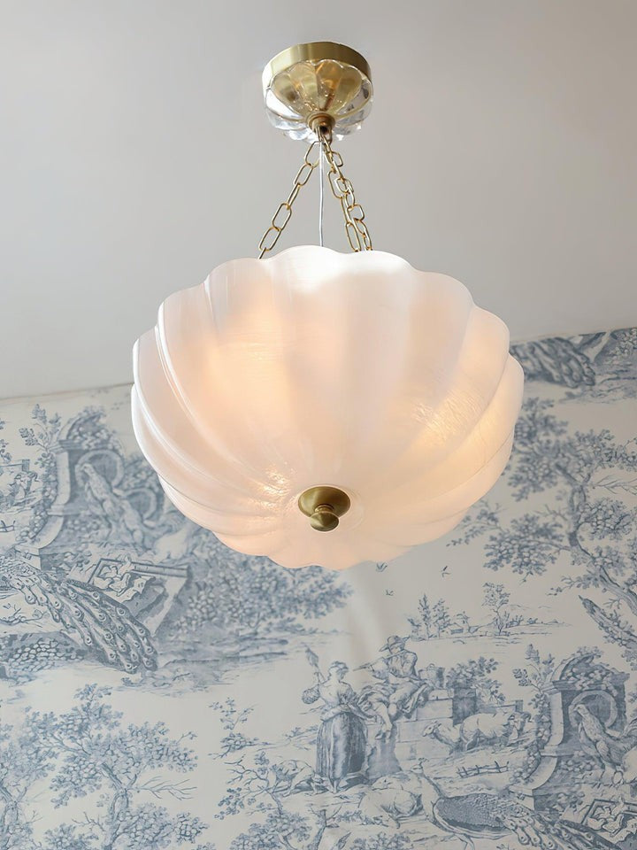 Art Deco Gold Iron & Glass 3-Light Chandelier