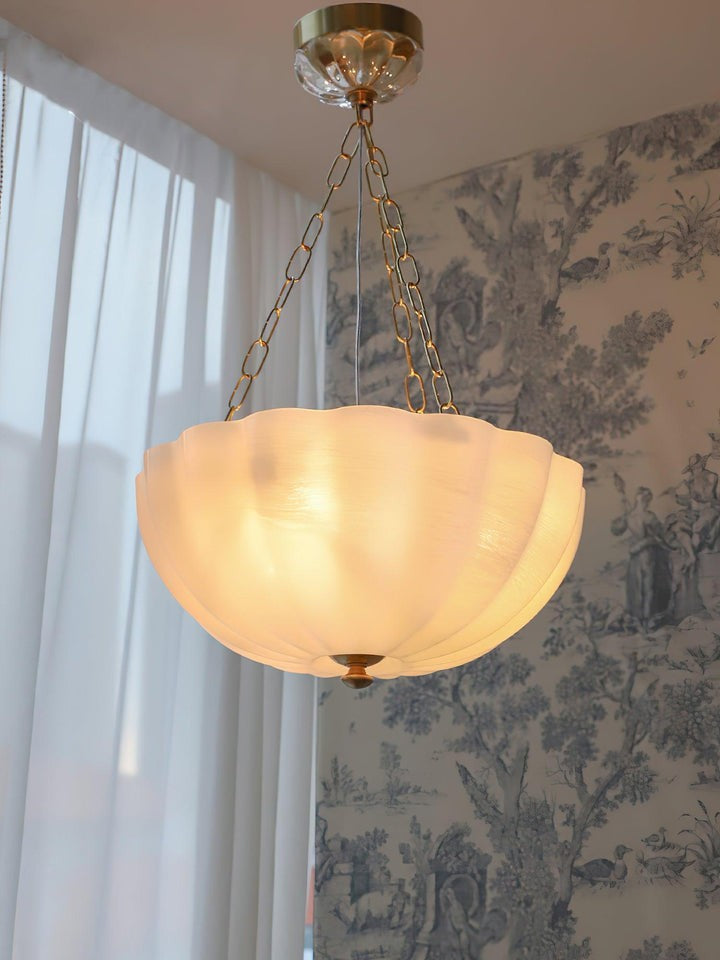 Art Deco Gold Iron & Glass 3-Light Chandelier