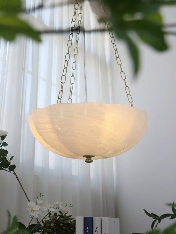Art Deco Gold Iron & Glass 3-Light Chandelier