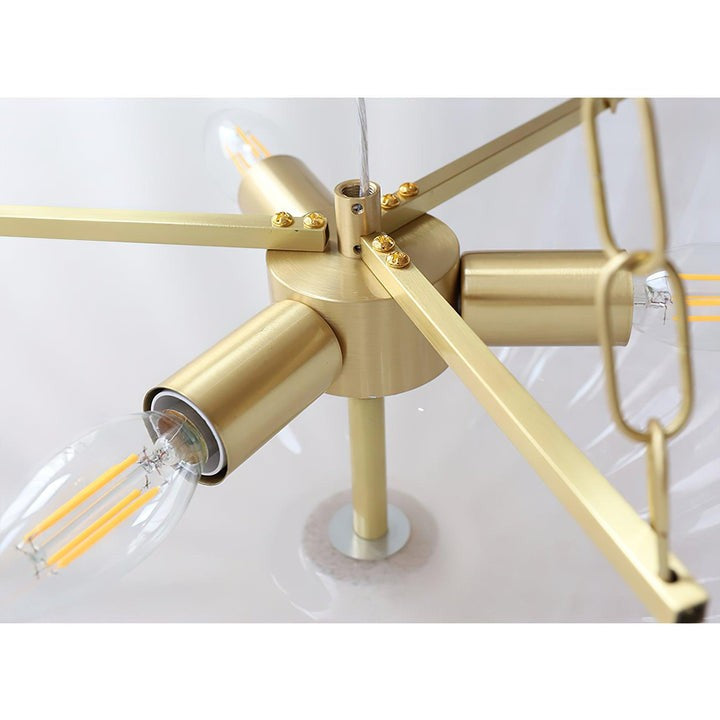 Art Deco Gold Iron & Glass 3-Light Chandelier