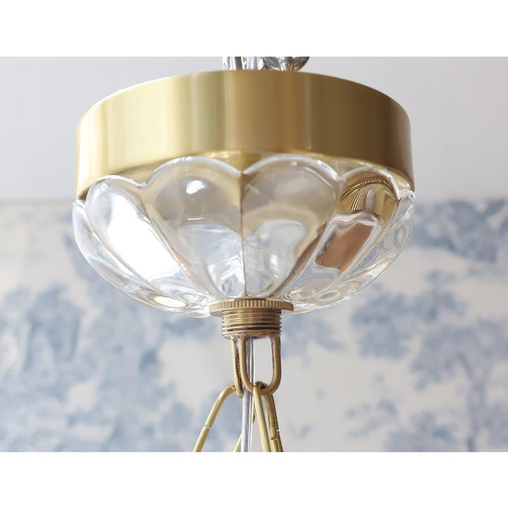 Art Deco Gold Iron & Glass 3-Light Chandelier