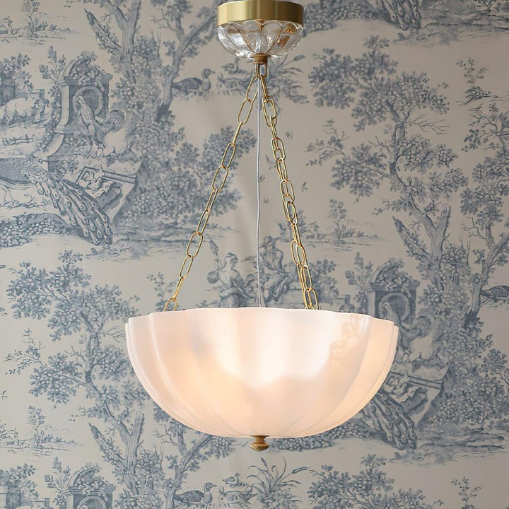 Art Deco Gold Iron & Glass 3-Light Chandelier