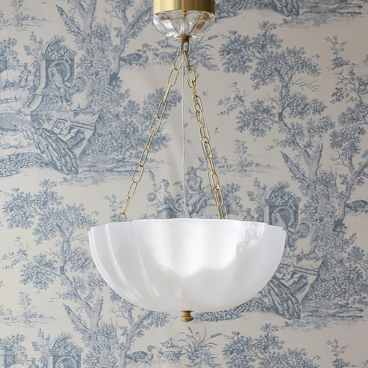 Art Deco Gold Iron & Glass 3-Light Chandelier