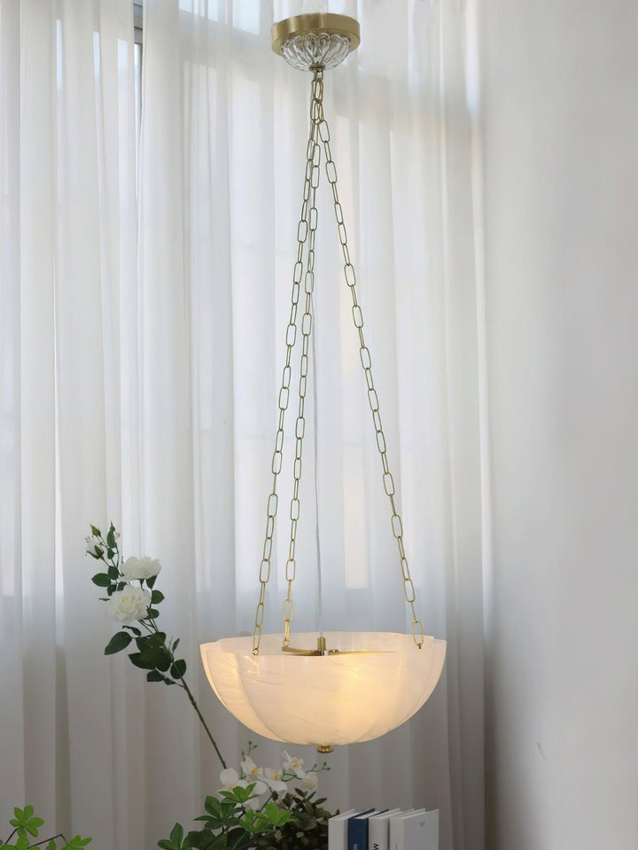 Art Deco Gold Iron & Glass 3-Light Chandelier