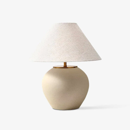 Beige Striated Ceramic Table Lamp with White Linen Shade