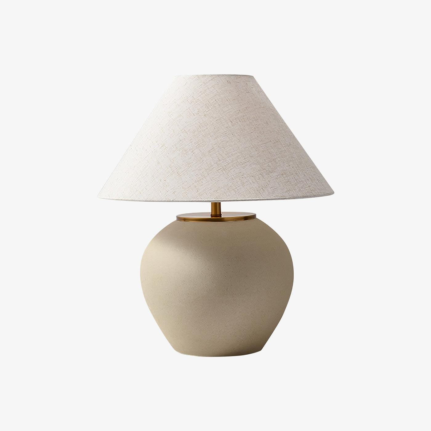 Beige Striated Ceramic Table Lamp with White Linen Shade