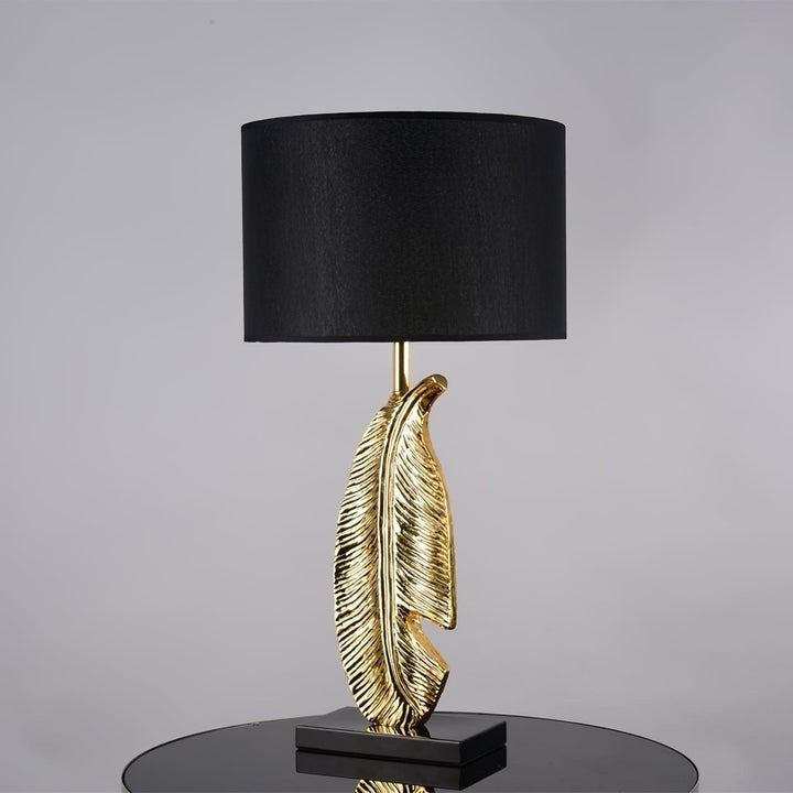 Black Marble and Gold Accent Table Lamp with Fabric Shade
