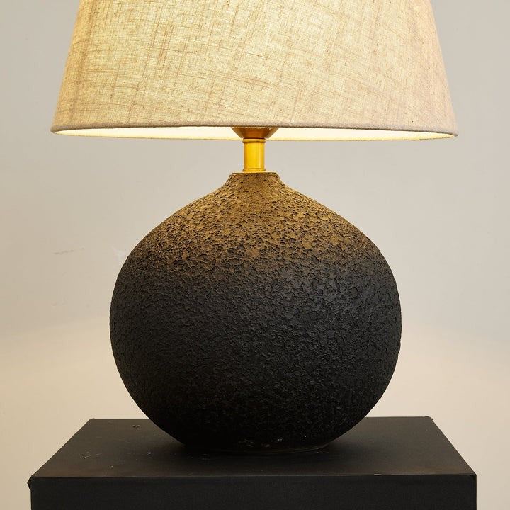 Black Textured Ceramic Table Lamp with Beige Linen Shade