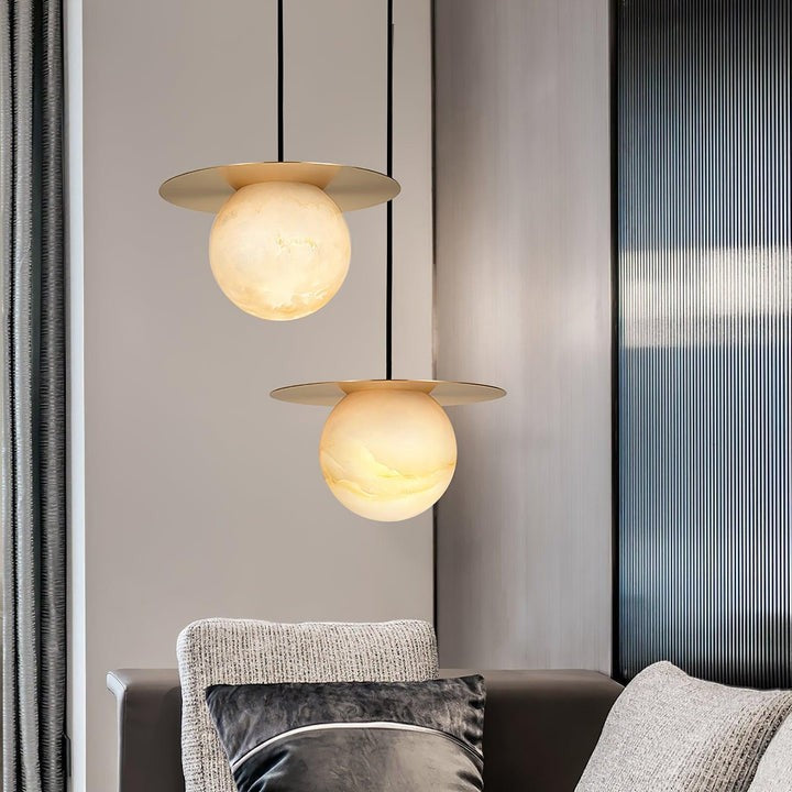 Brass & Alabaster Globe Pendant Light