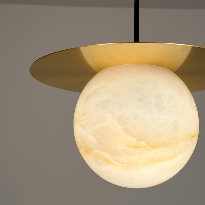 Brass & Alabaster Globe Pendant Light