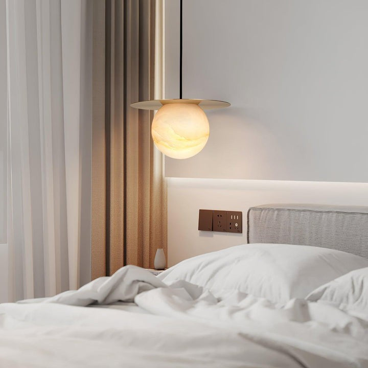 Brass & Alabaster Globe Pendant Light