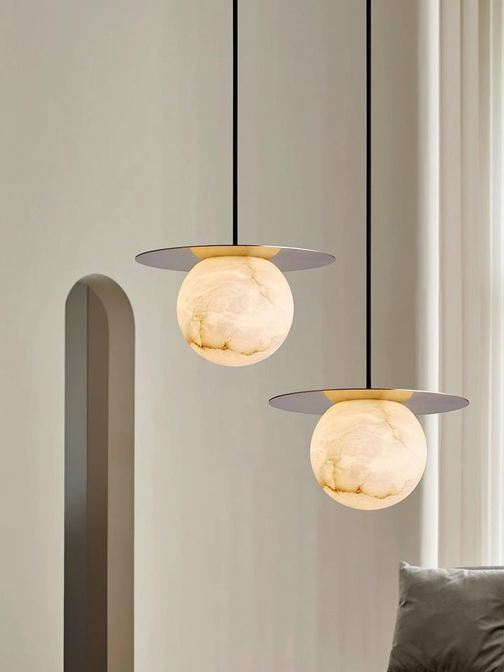 Brass & Alabaster Globe Pendant Light