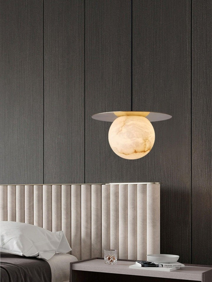 Brass & Alabaster Globe Pendant Light