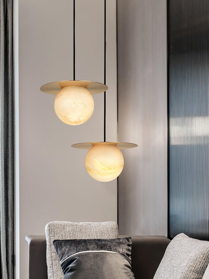 Brass & Alabaster Globe Pendant Light