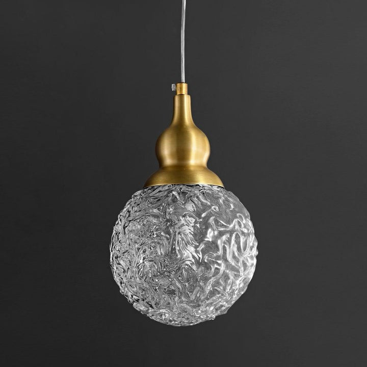 Brass Etched Glass Gourd Pendant Light