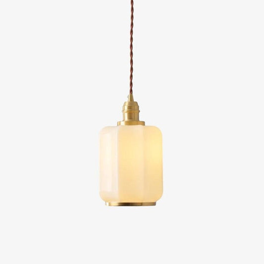 Brass Funnel Pendant Light with White Glass Shade