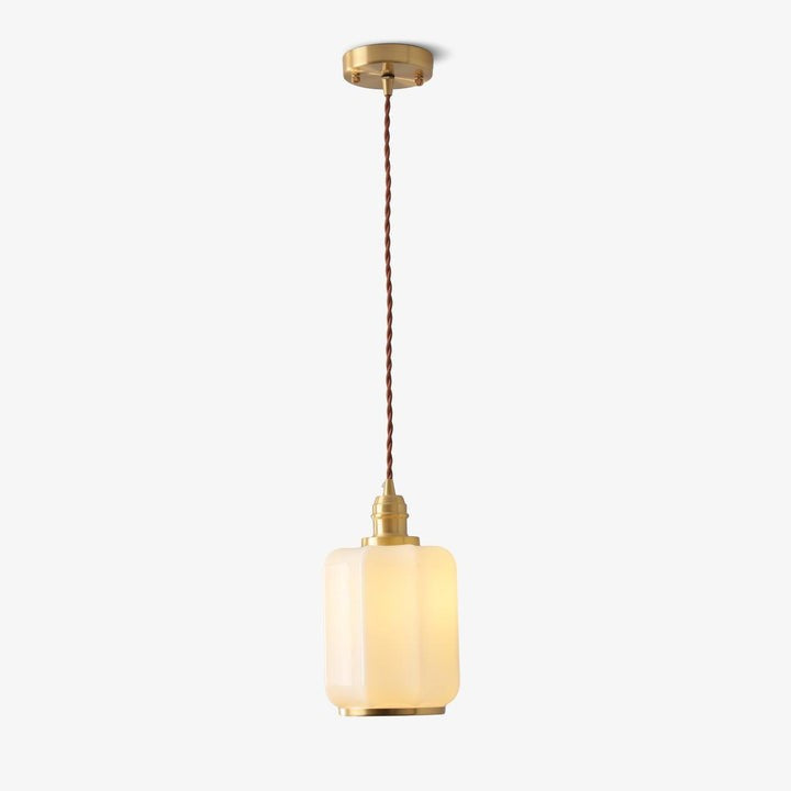Brass Funnel Pendant Light with White Glass Shade