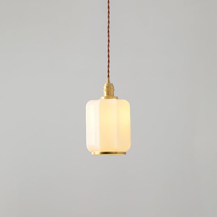 Brass Funnel Pendant Light with White Glass Shade