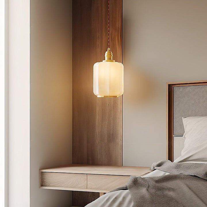 Brass Funnel Pendant Light with White Glass Shade