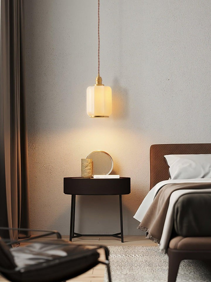 Brass Funnel Pendant Light with White Glass Shade