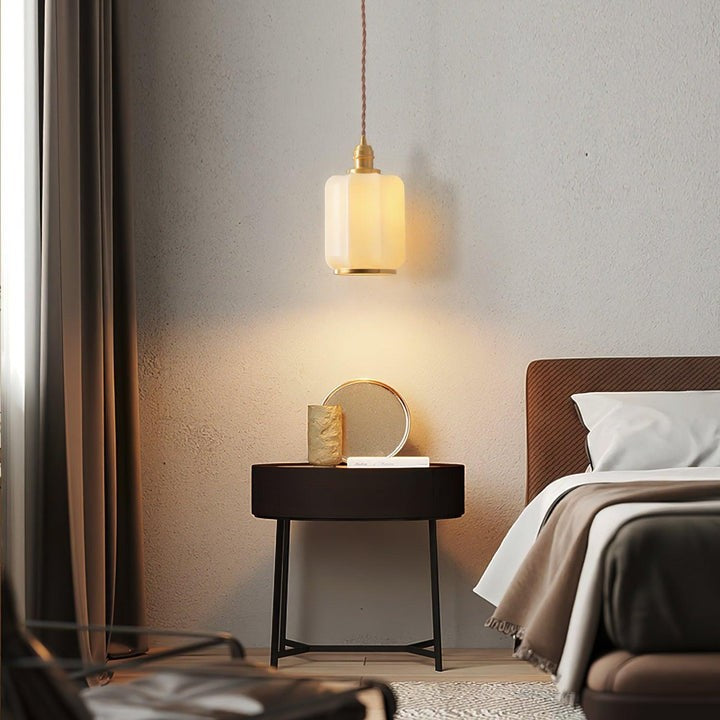 Brass Funnel Pendant Light with White Glass Shade