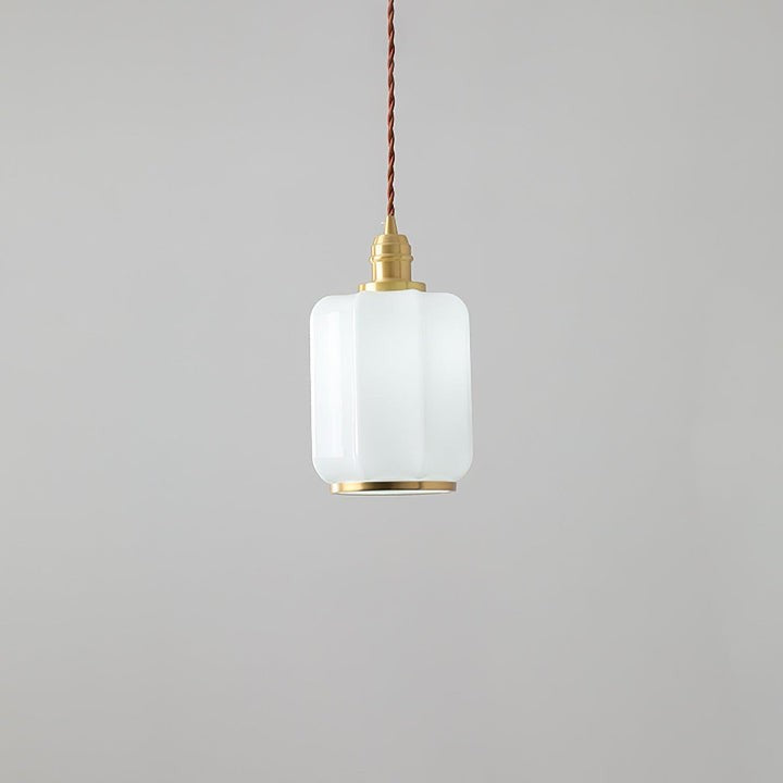Brass Funnel Pendant Light with White Glass Shade