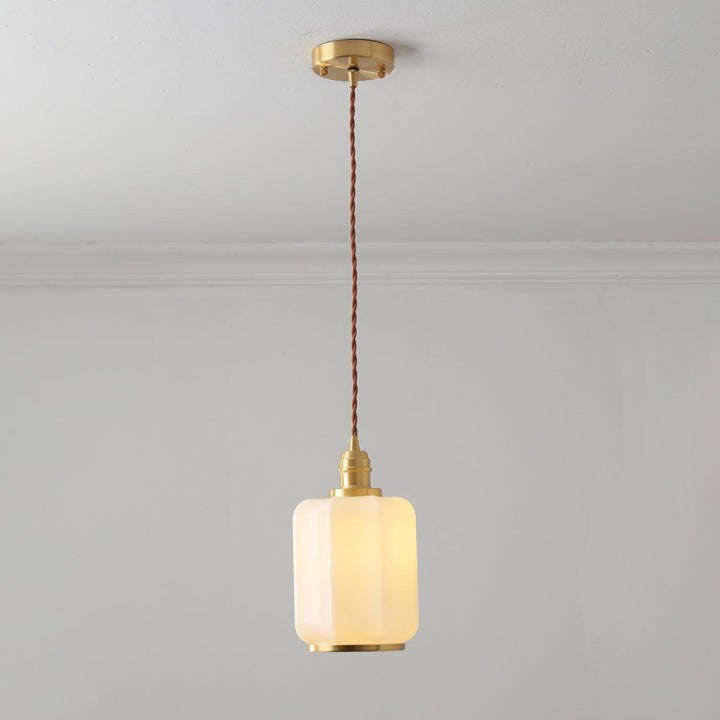 Brass Funnel Pendant Light with White Glass Shade